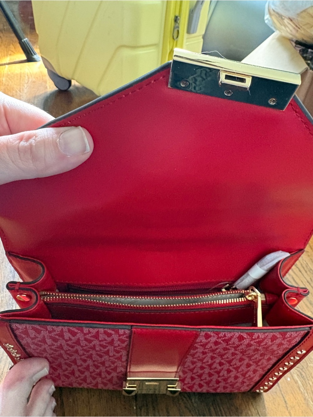 Authentic Michael Kors Whitney Red Star Studded Bag with Gold Hardware - Picture 3 of 7